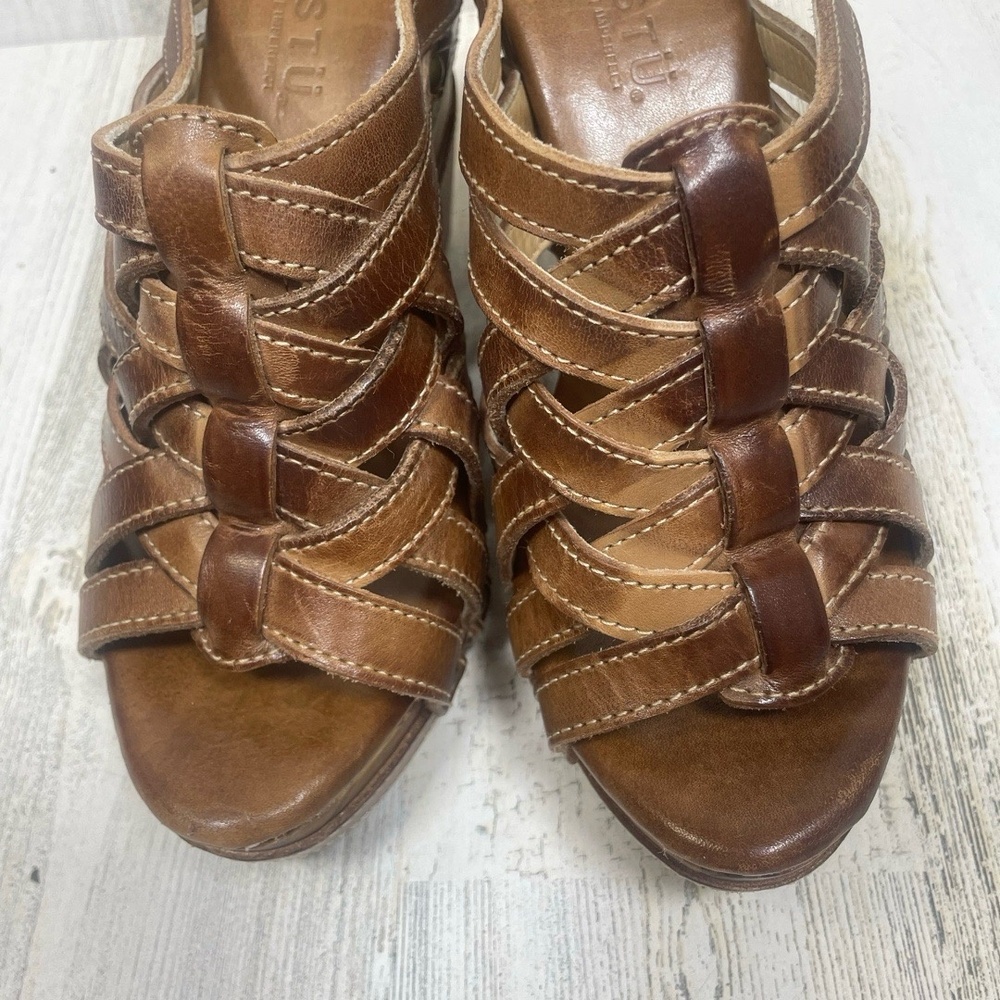 Bed Stu Brown Woven Leather Josie Wedge Sandals 7.5 - Picture 2 of 10